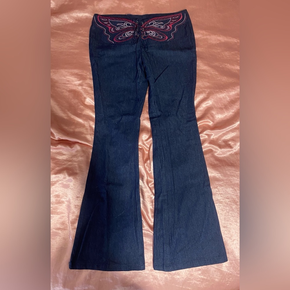 SHEIN “XS” Y2K Pink Butterfly Flare Jeans